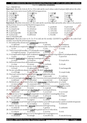 Bài tập trắc nghiệm Tiếng Anh 12 - Unit 10 Lifelong learning - Đỗ Bình